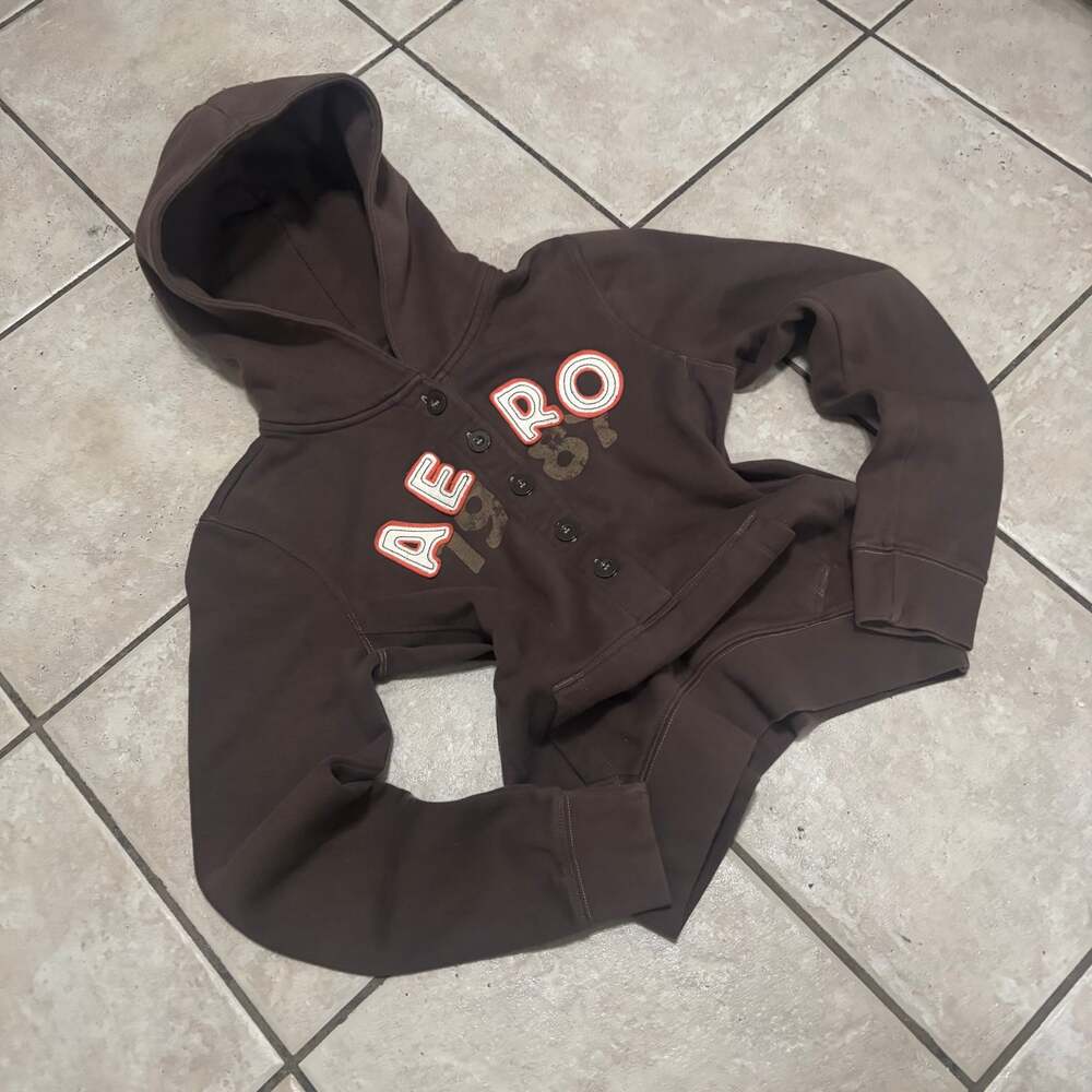 Aeropostale y2k vintage dolly glam cute button hoodie with kangaroo pockets